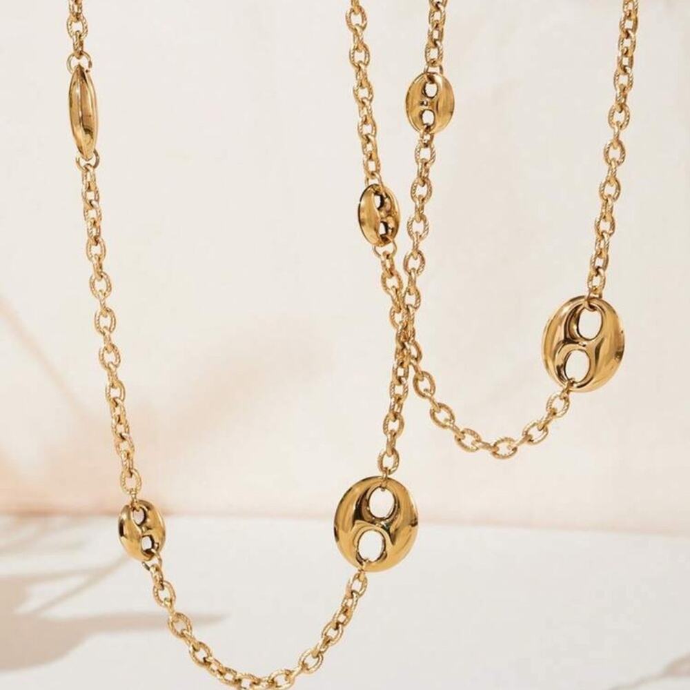 Gold Mariner Pignose Coffee Bean Exaggerated Statement Necklace - Picture 4 of 6